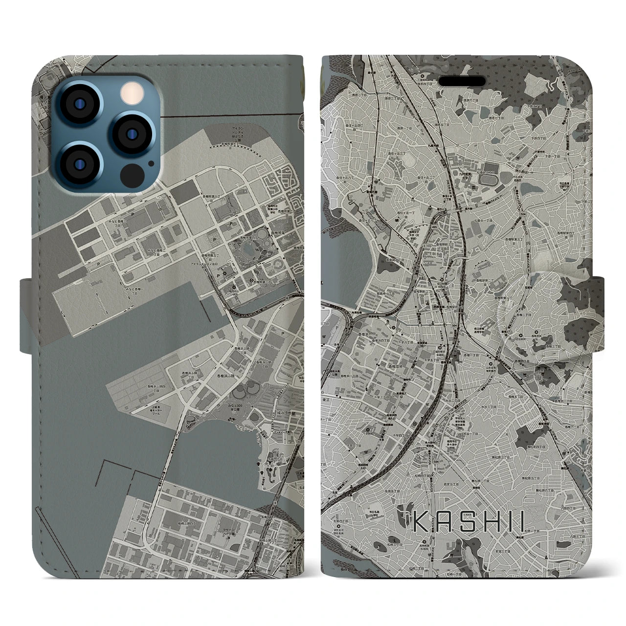 【香椎(福岡県)】地図柄iPhoneケース(手帳タイプ)