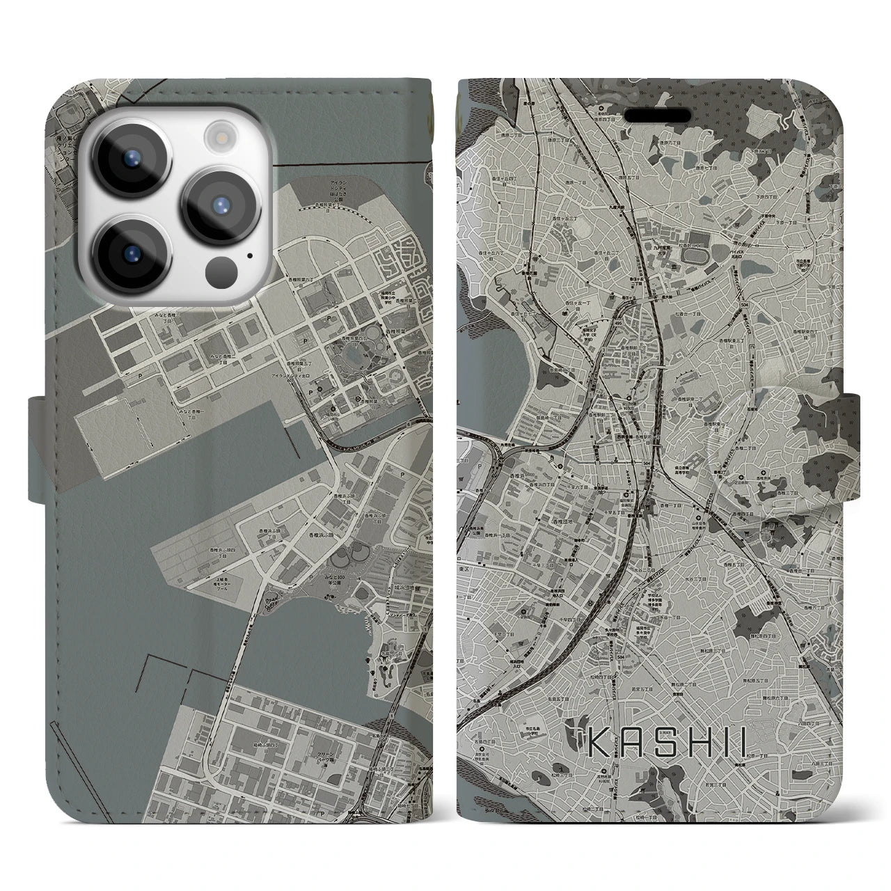 【香椎(福岡県)】地図柄iPhoneケース(手帳タイプ)