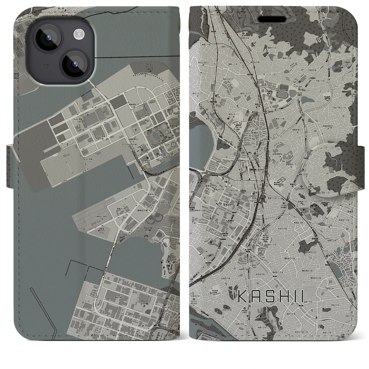 【香椎(福岡県)】地図柄iPhoneケース(手帳タイプ)