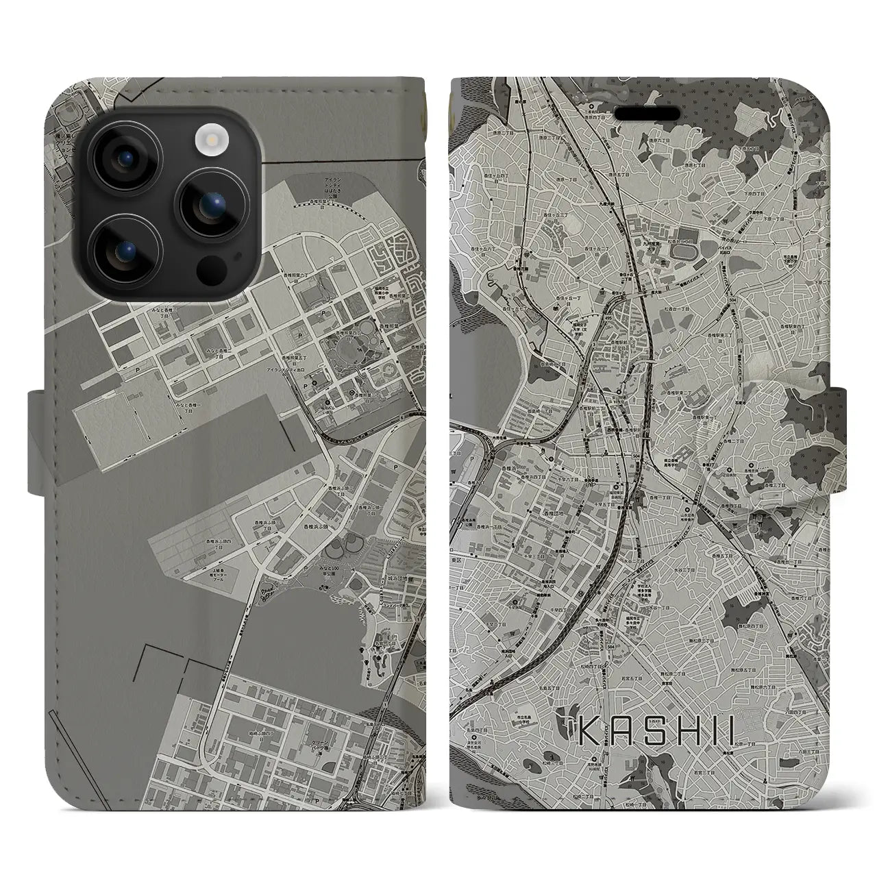 【香椎(福岡県)】地図柄iPhoneケース(手帳タイプ)