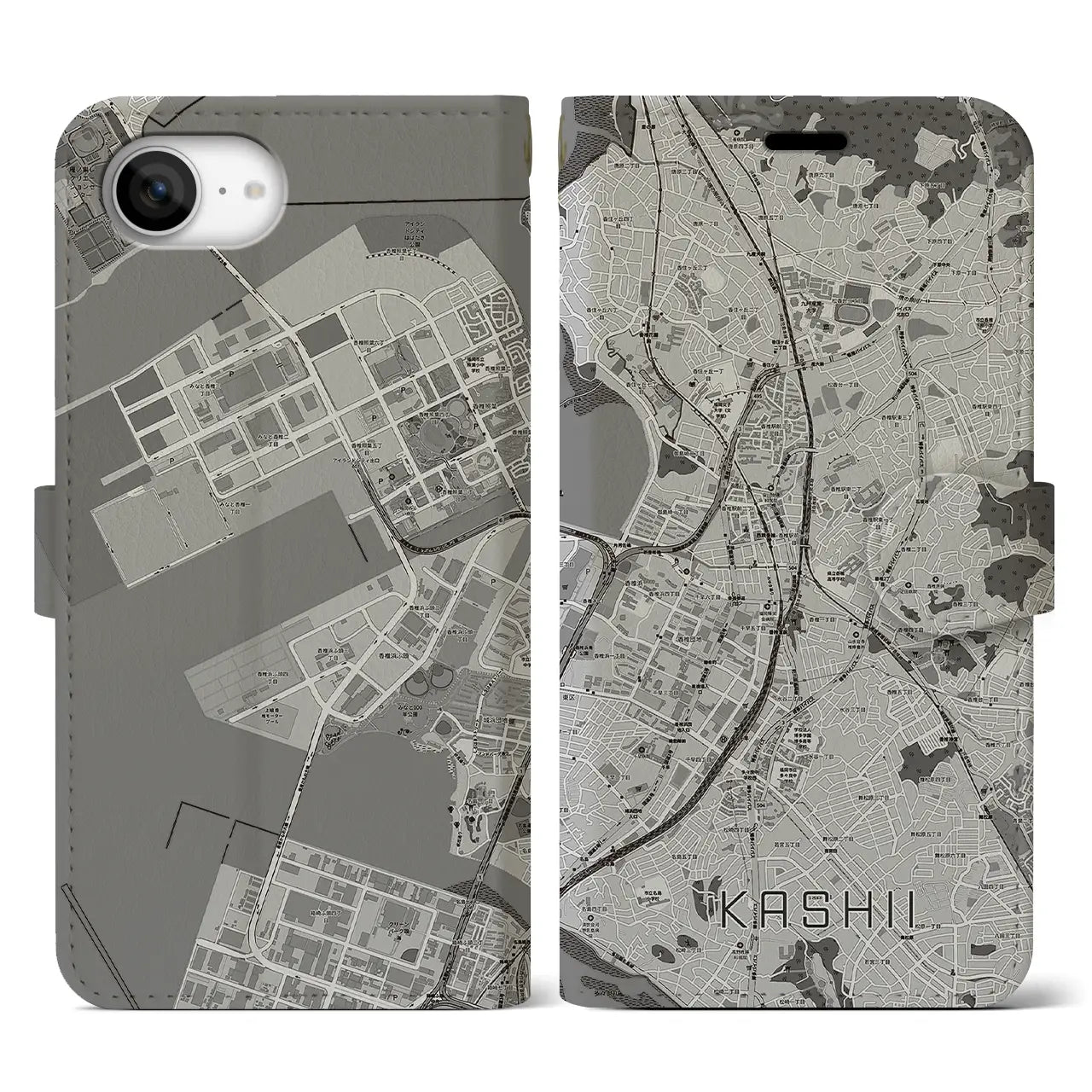 【香椎(福岡県)】地図柄iPhoneケース(手帳タイプ)