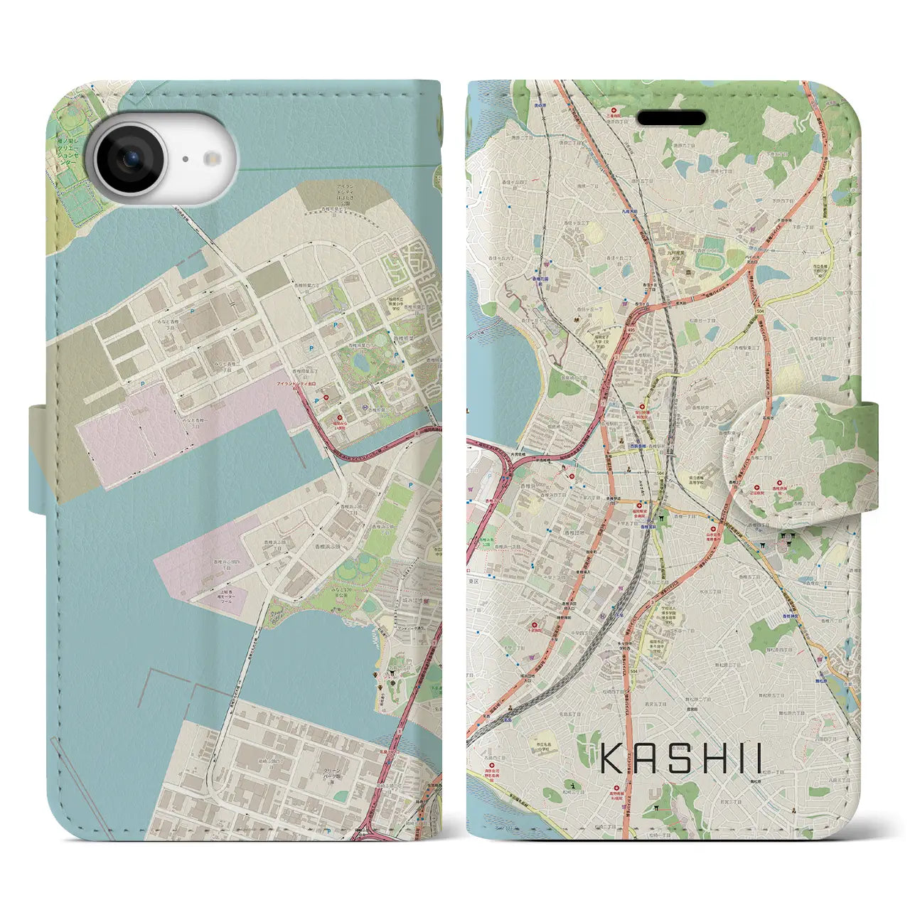 【香椎(福岡県)】地図柄iPhoneケース(手帳タイプ)