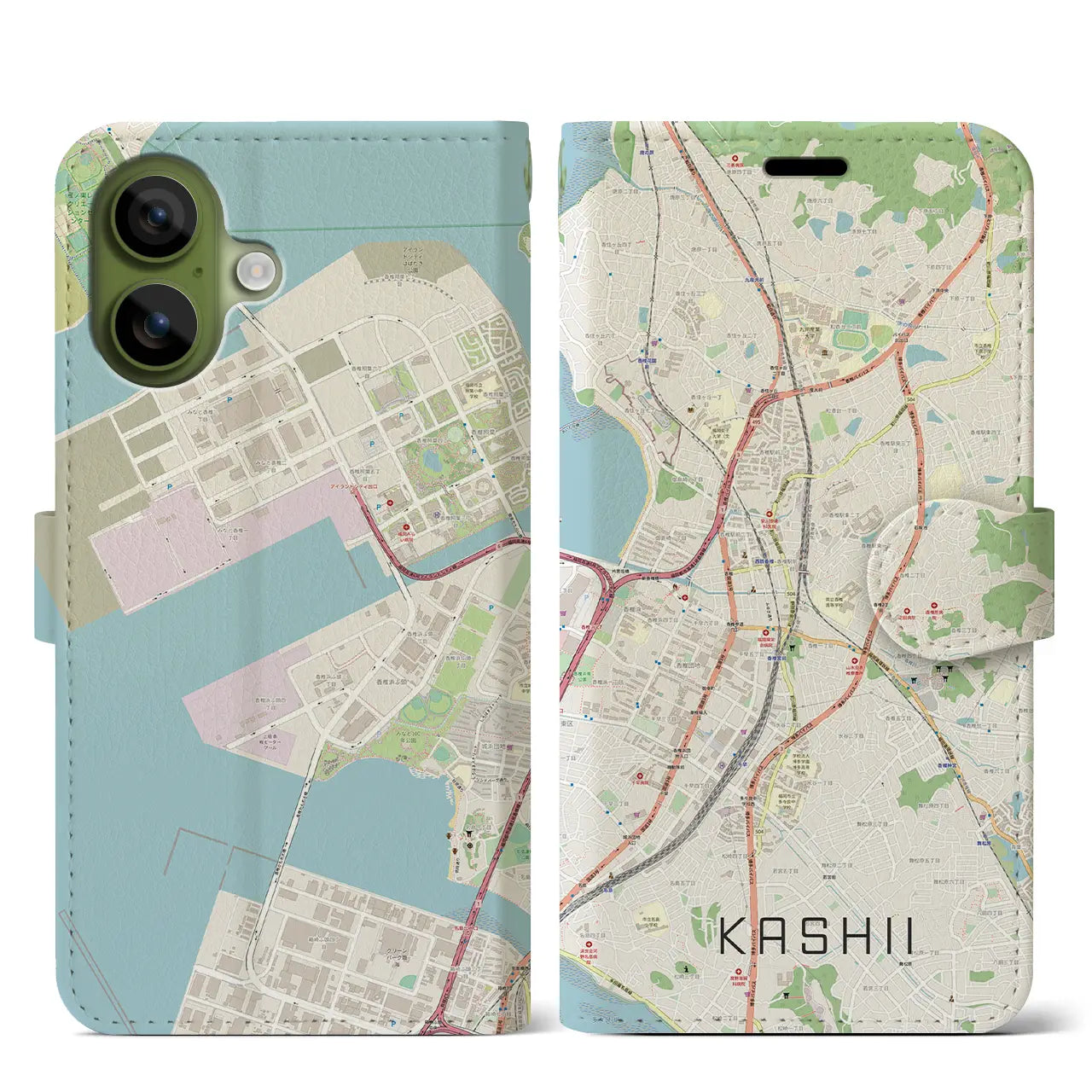 【香椎(福岡県)】地図柄iPhoneケース(手帳タイプ)