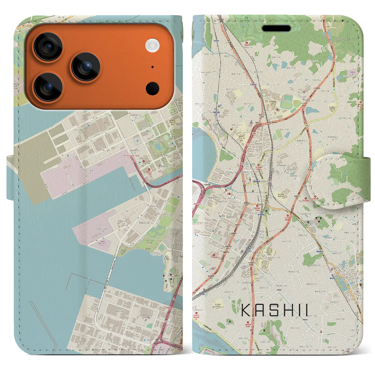 【香椎(福岡県)】地図柄iPhoneケース(手帳タイプ)