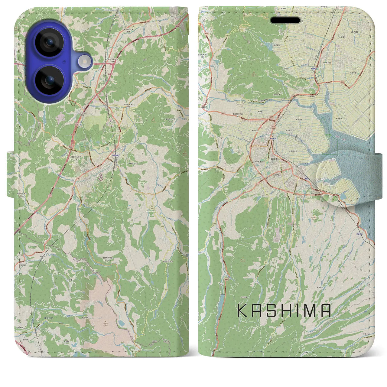 【鹿島(佐賀県)】地図柄iPhoneケース(手帳タイプ)ナチュラル・iPhone 16 Pro Max 用
