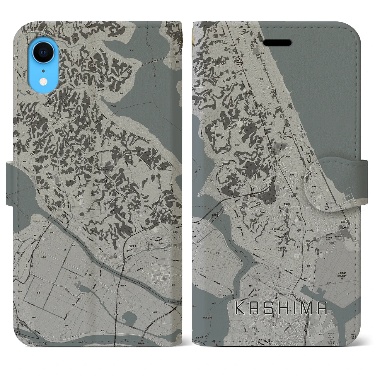 【鹿島(茨城県)】地図柄iPhoneケース(手帳タイプ)モノトーン・iPhone XR 用