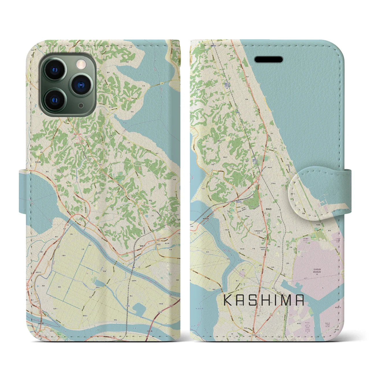 【鹿島(茨城県)】地図柄iPhoneケース(手帳タイプ)ナチュラル・iPhone 11 Pro 用