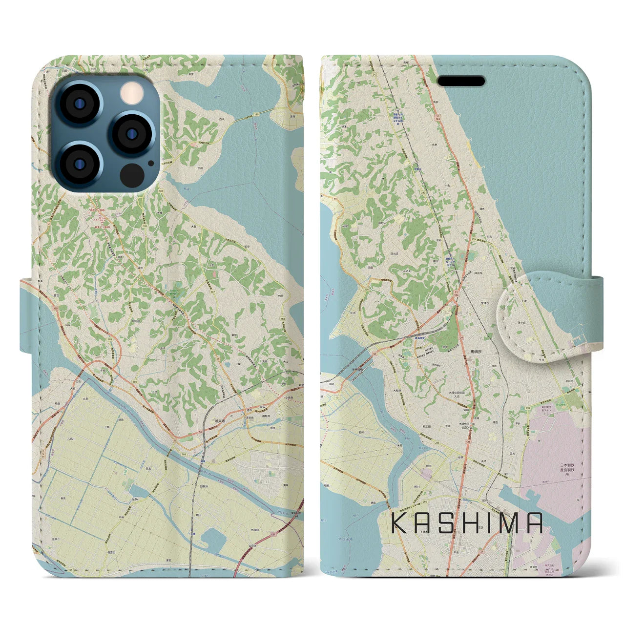 【鹿島(茨城県)】地図柄iPhoneケース(手帳タイプ)ナチュラル・iPhone 12 / 12 Pro 用