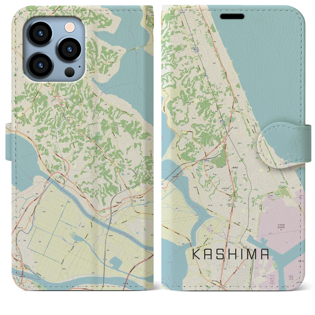 【鹿島(茨城県)】地図柄iPhoneケース(手帳タイプ)ナチュラル・iPhone 13 Pro Max 用