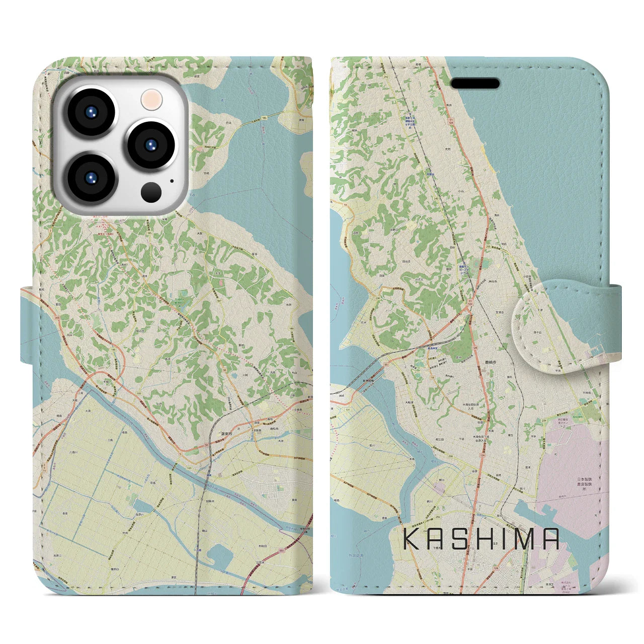 【鹿島(茨城県)】地図柄iPhoneケース(手帳タイプ)ナチュラル・iPhone 13 Pro 用