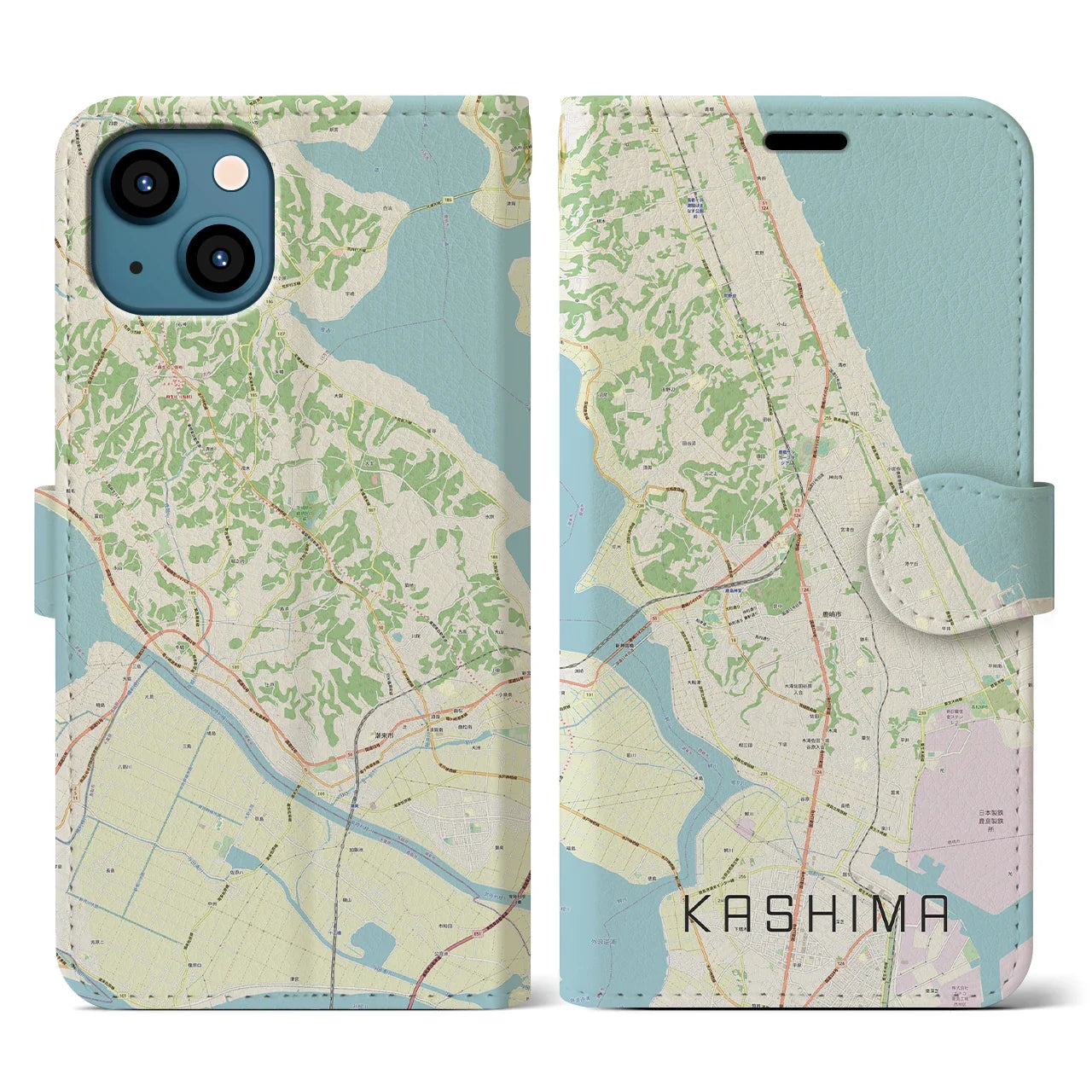 【鹿島(茨城県)】地図柄iPhoneケース(手帳タイプ)ナチュラル・iPhone 13 用