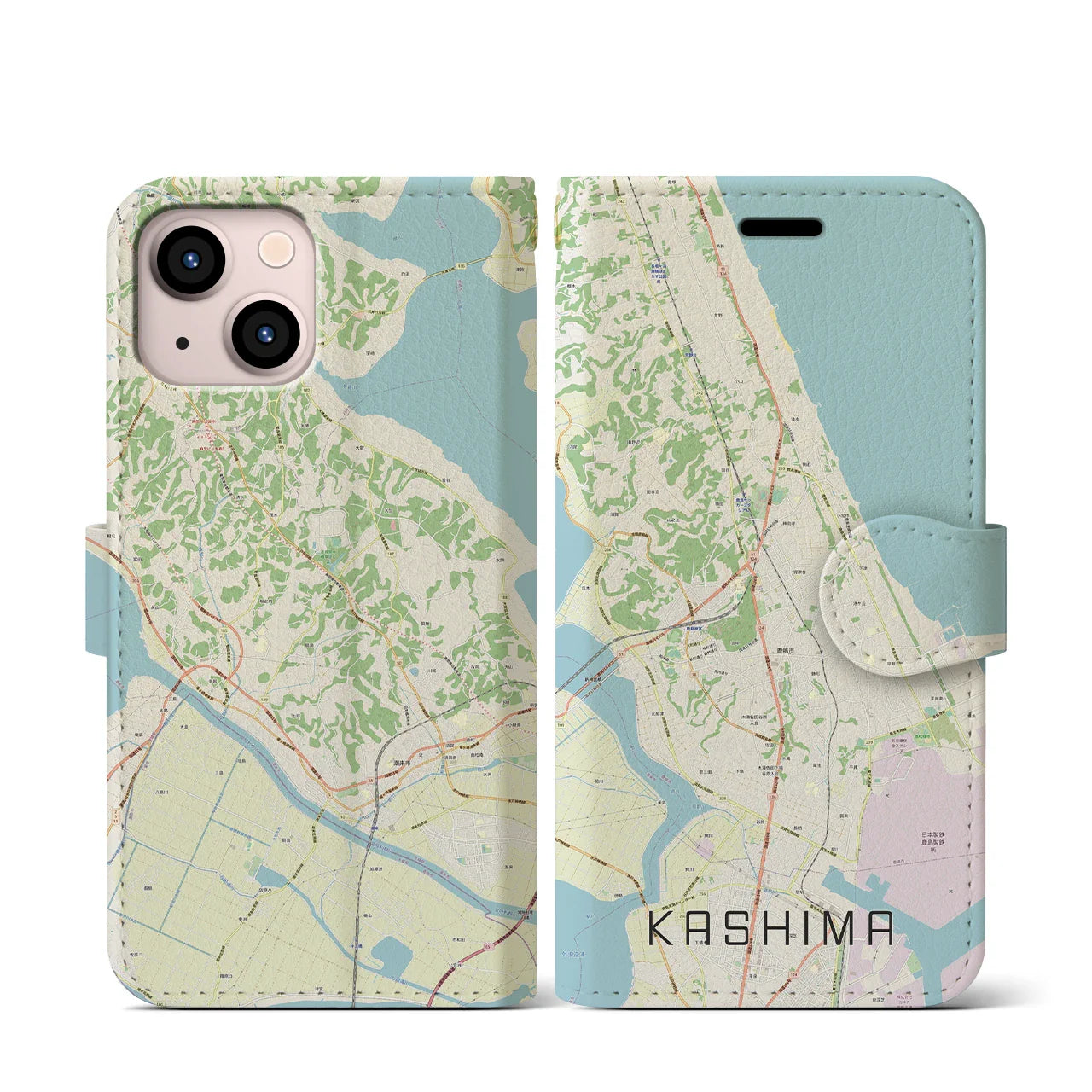 【鹿島(茨城県)】地図柄iPhoneケース(手帳タイプ)ナチュラル・iPhone 13 mini 用