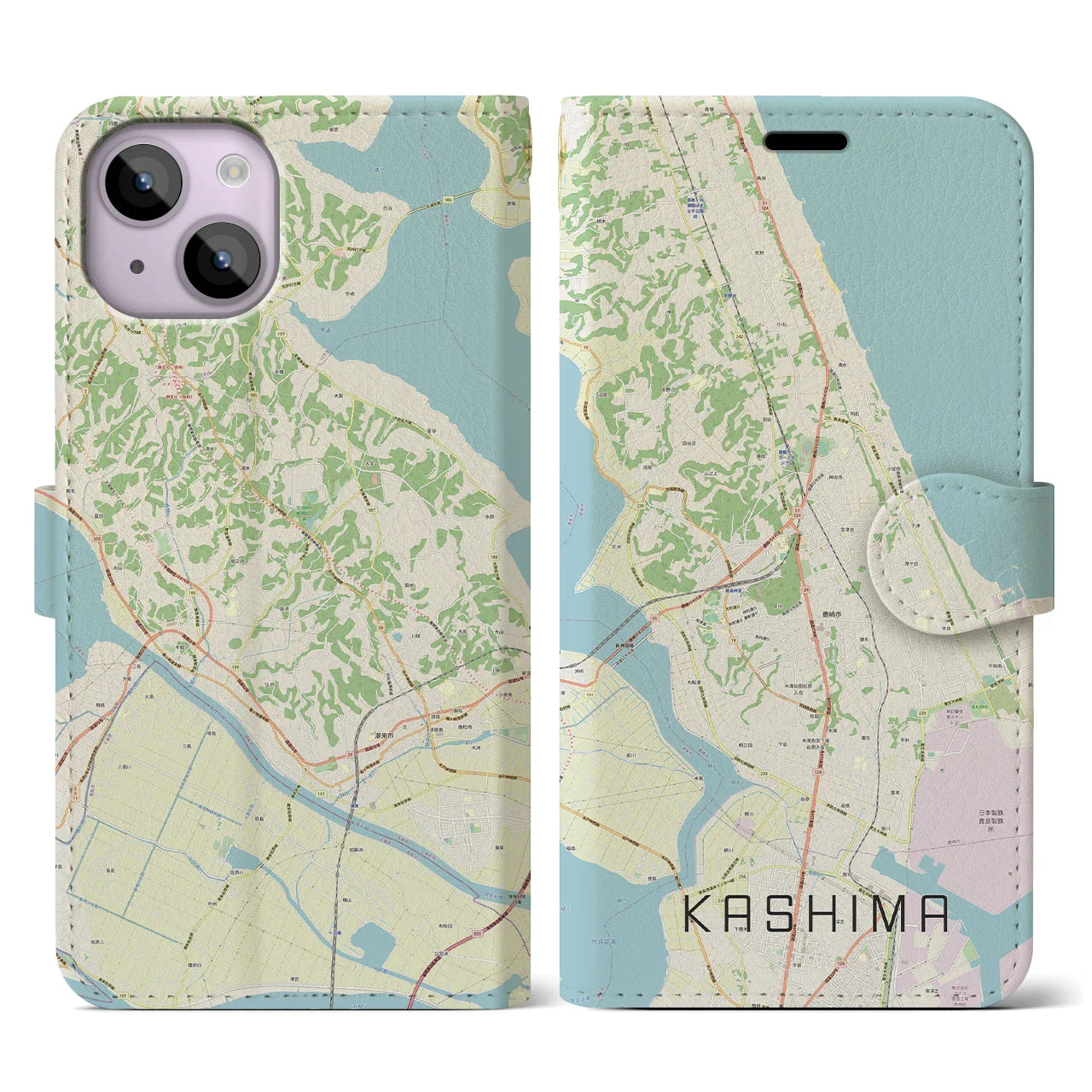【鹿島(茨城県)】地図柄iPhoneケース(手帳タイプ)ナチュラル・iPhone 14 用