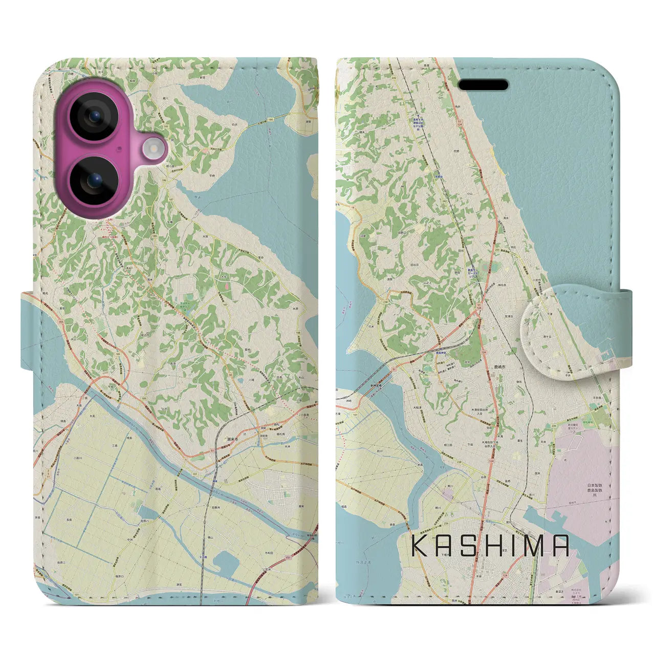 【鹿島(茨城県)】地図柄iPhoneケース(手帳タイプ)ナチュラル・iPhone 16 Pro 用