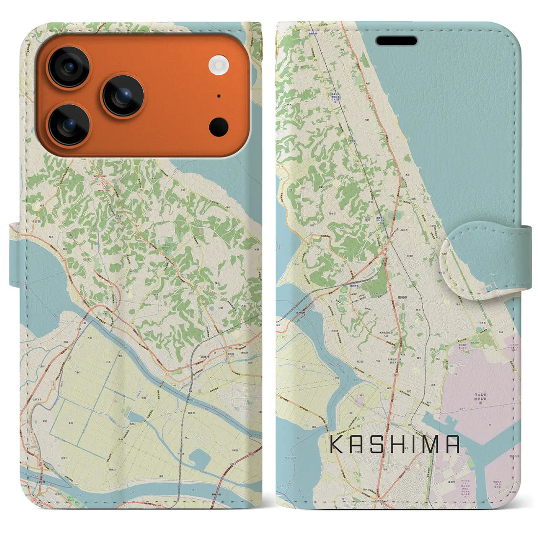 【鹿島(茨城県)】地図柄iPhoneケース(手帳タイプ)ナチュラル・iPhone 17 Pro Max 用