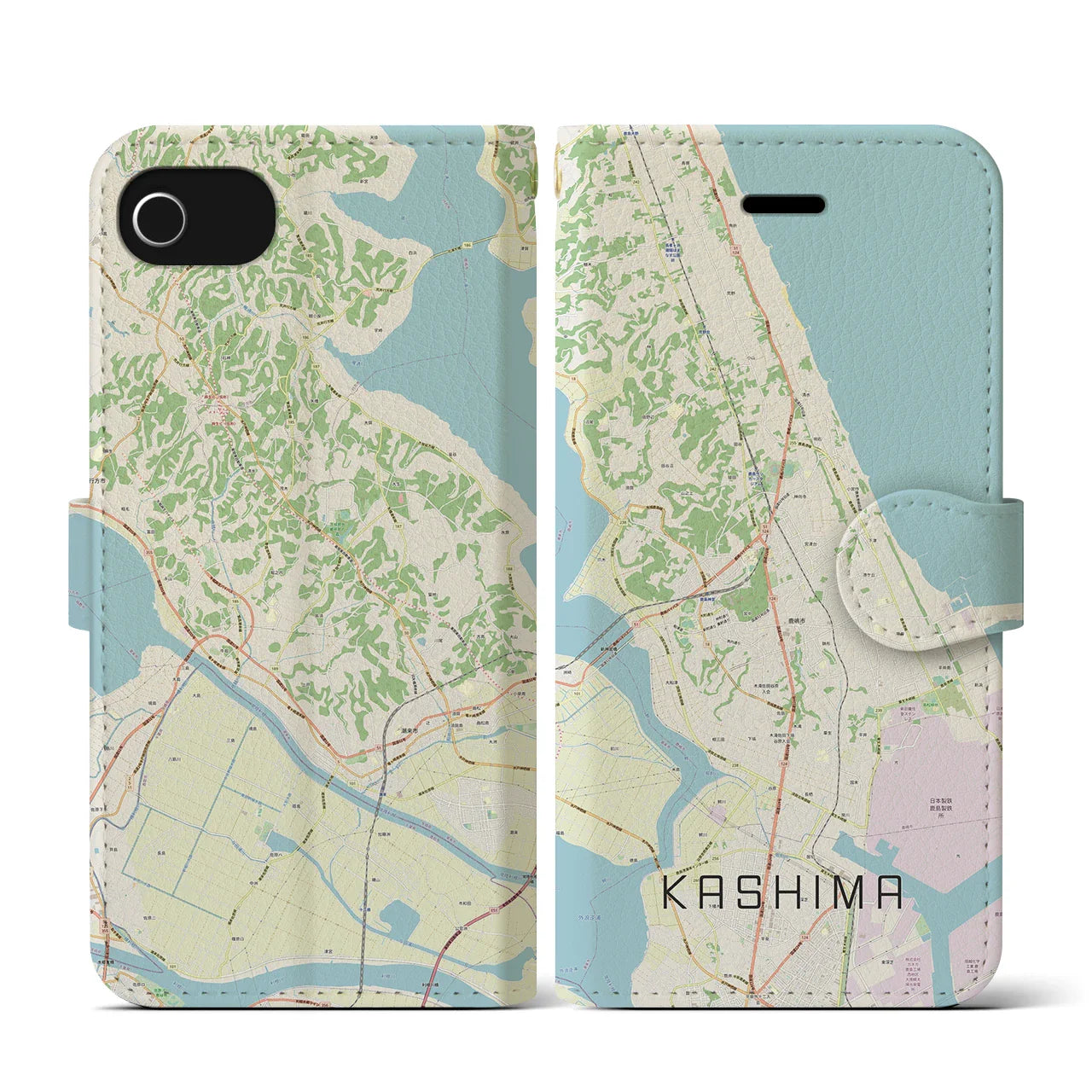 【鹿島(茨城県)】地図柄iPhoneケース(手帳タイプ)ナチュラル・iPhone SE(第3 / 第2世代) / 8 / 7 / 6s / 6 用