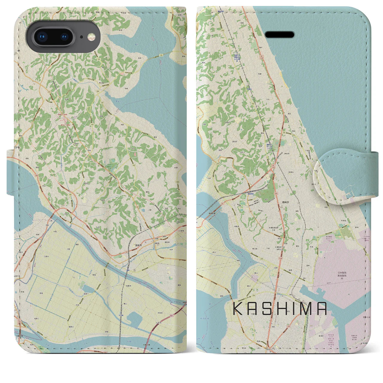 【鹿島(茨城県)】地図柄iPhoneケース(手帳タイプ)ナチュラル・iPhone 8Plus /7Plus / 6sPlus / 6Plus 用