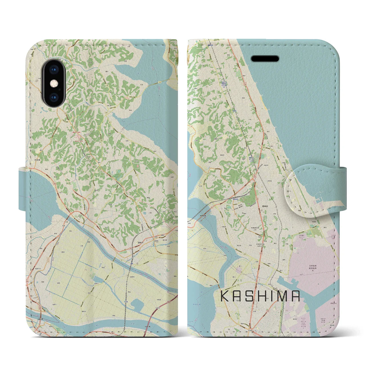 【鹿島(茨城県)】地図柄iPhoneケース(手帳タイプ)ナチュラル・iPhone XS / X 用