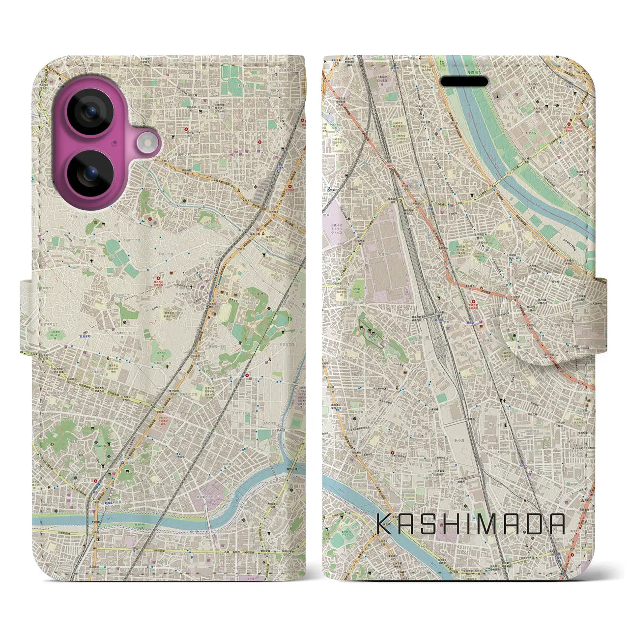 【鹿島田(神奈川県)】地図柄iPhoneケース(手帳タイプ)ナチュラル・iPhone 16 Pro 用