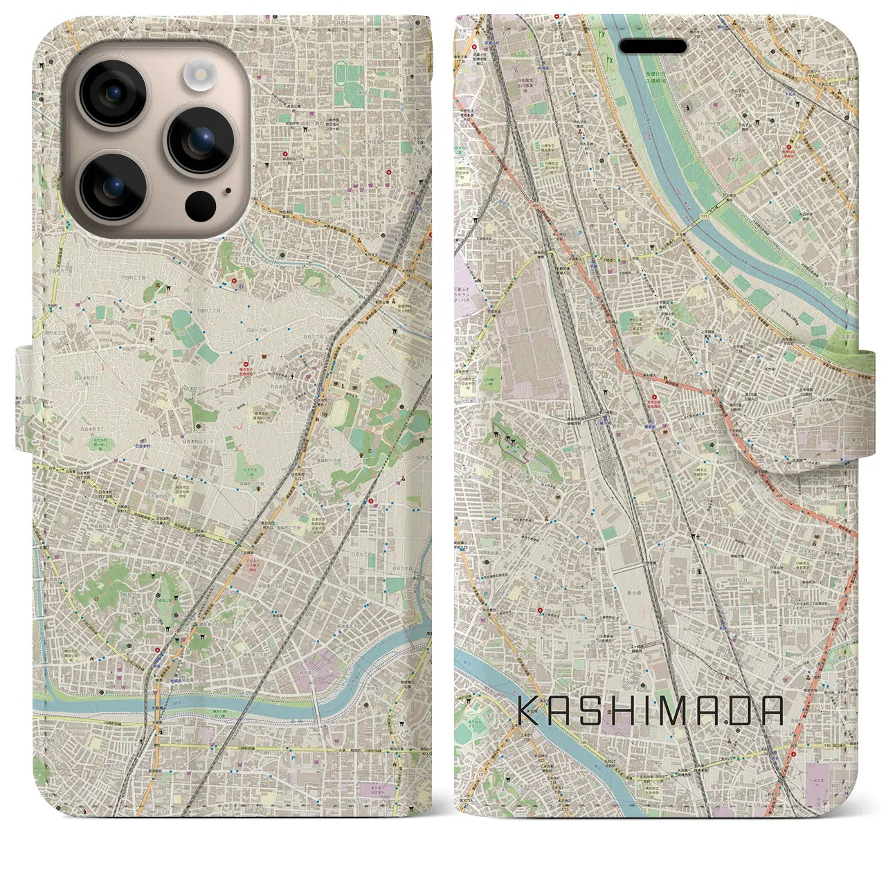 【鹿島田(神奈川県)】地図柄iPhoneケース(手帳タイプ)ナチュラル・iPhone 16 Plus 用