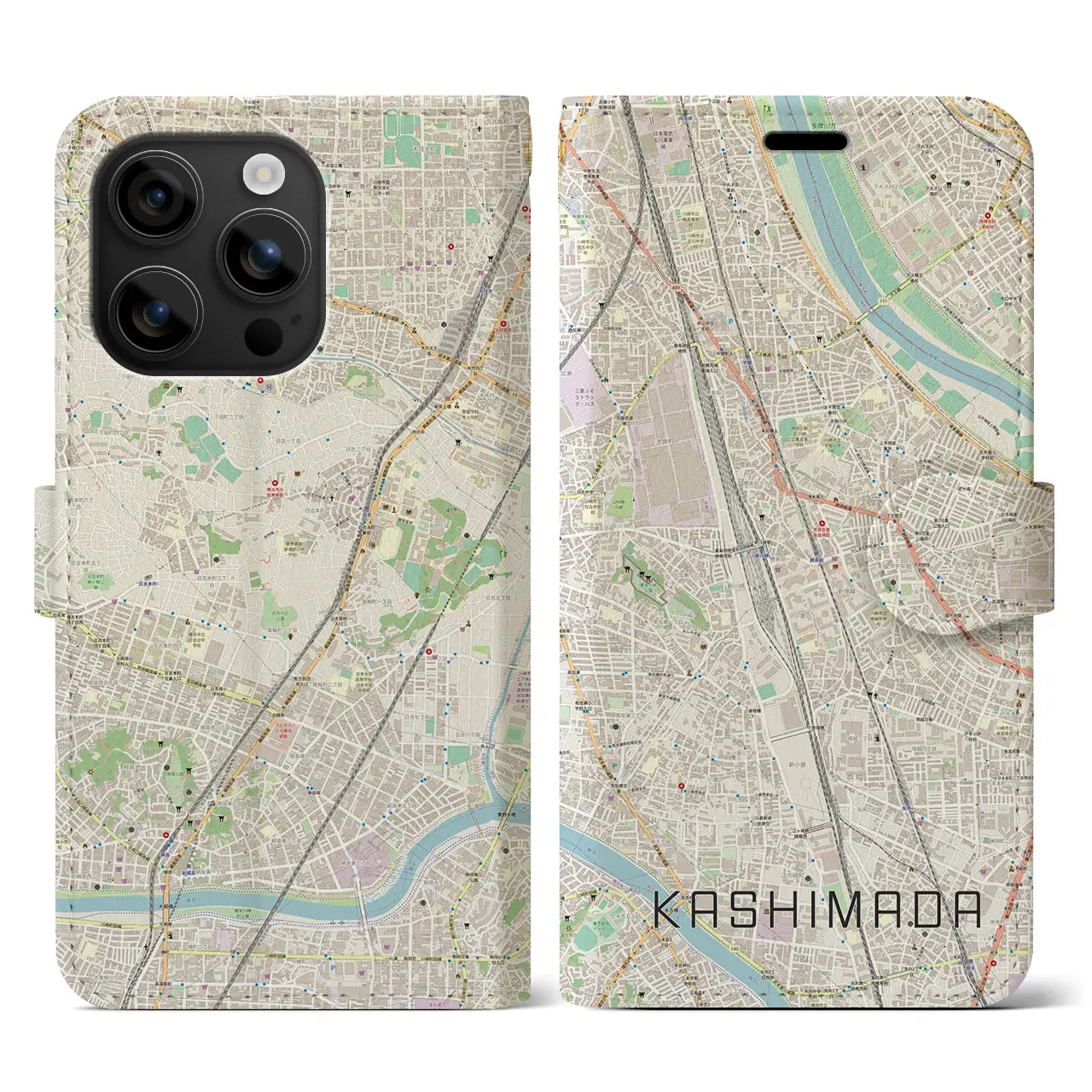 【鹿島田(神奈川県)】地図柄iPhoneケース(手帳タイプ)ナチュラル・iPhone 16 用