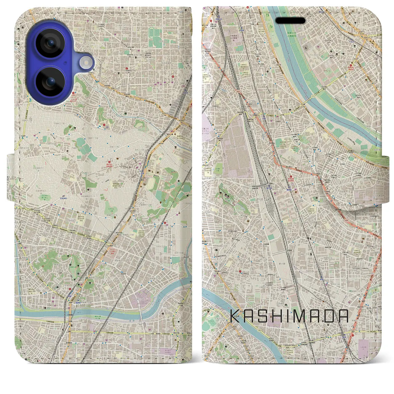 【鹿島田(神奈川県)】地図柄iPhoneケース(手帳タイプ)ナチュラル・iPhone 16 Pro Max 用