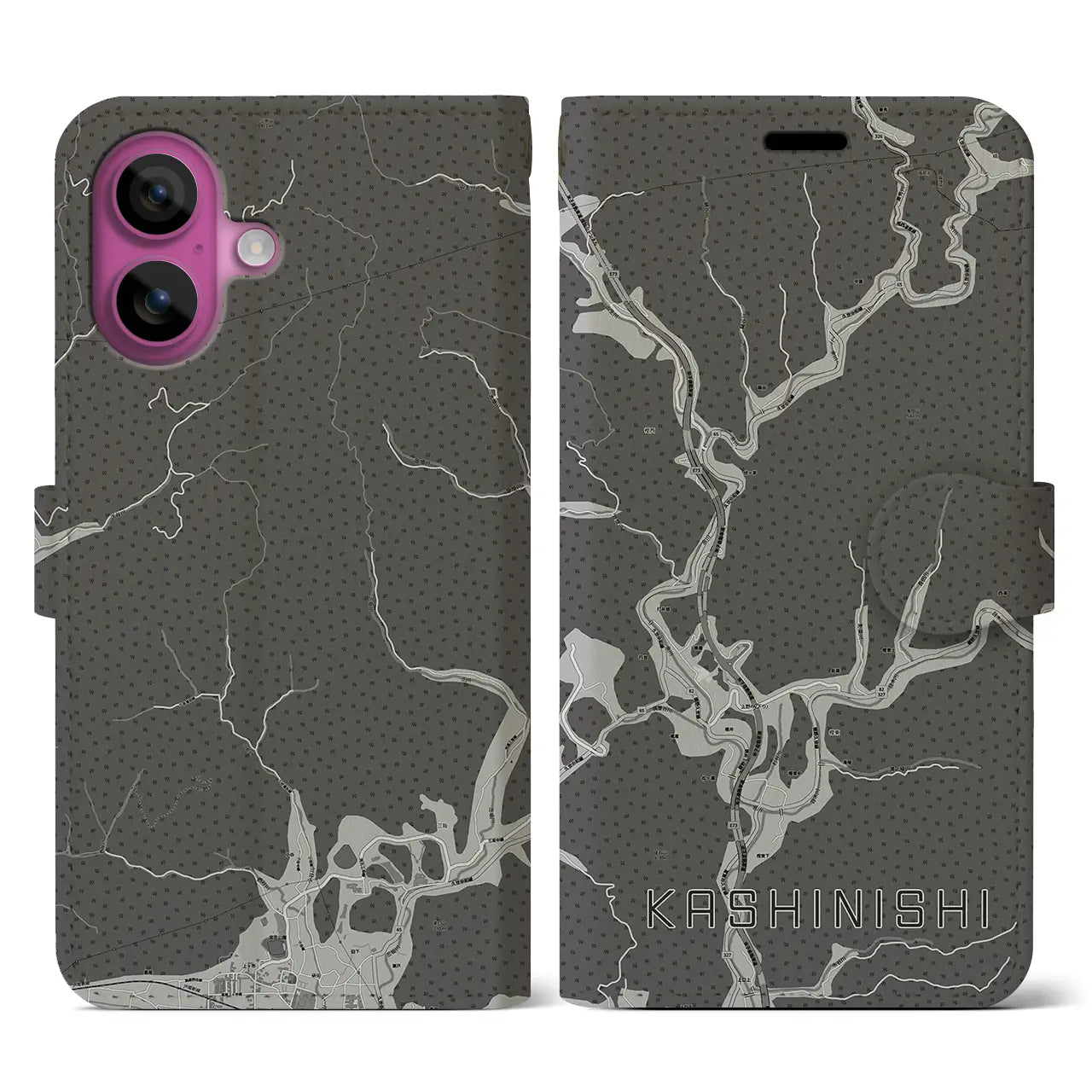 【樫西(岡山県)】地図柄iPhoneケース(手帳タイプ)モノトーン・iPhone 16 Pro 用