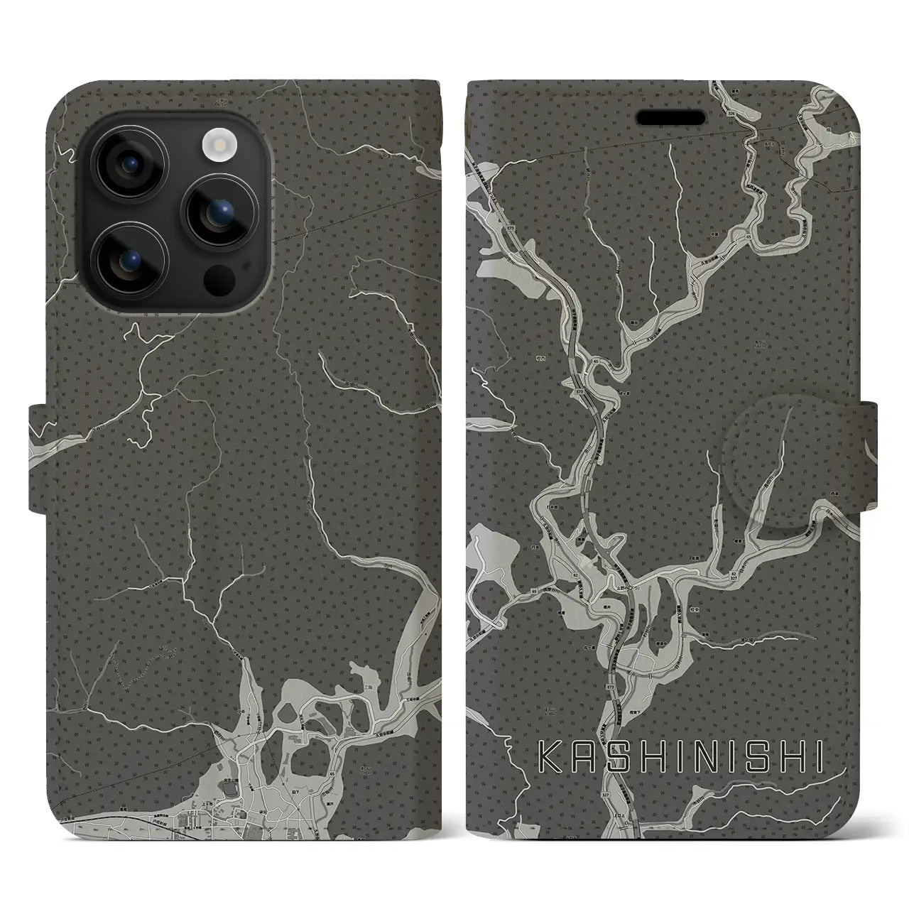 【樫西(岡山県)】地図柄iPhoneケース(手帳タイプ)モノトーン・iPhone 16 用