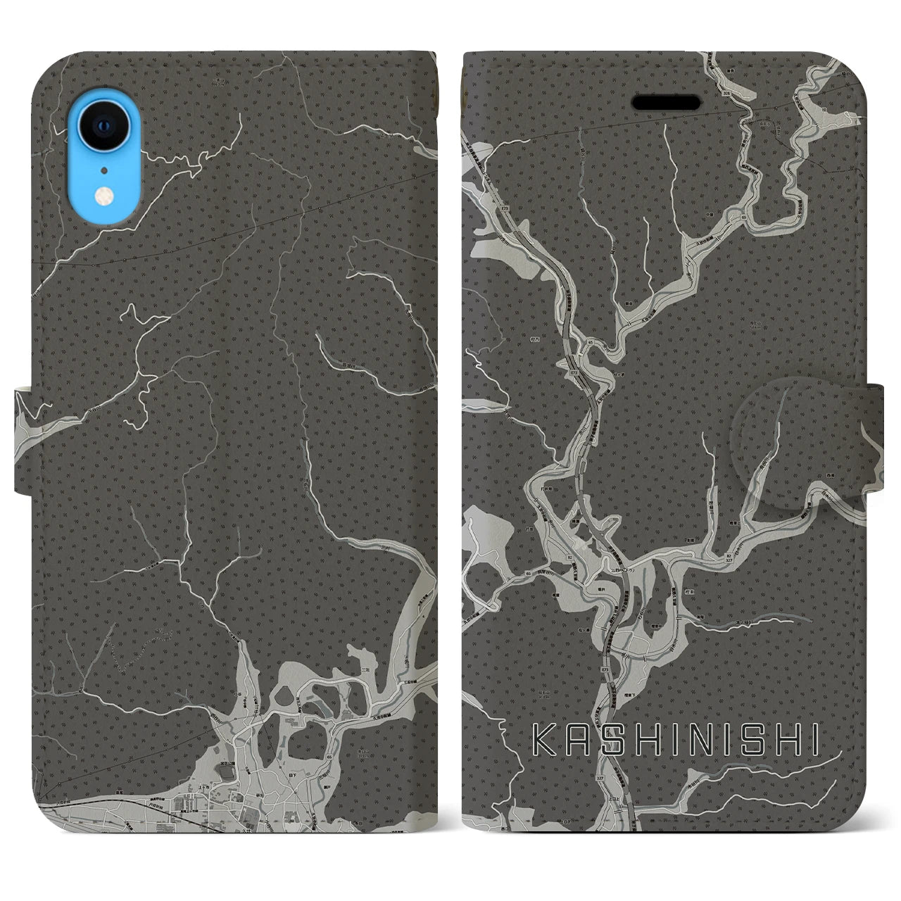 【樫西(岡山県)】地図柄iPhoneケース(手帳タイプ)モノトーン・iPhone XR 用