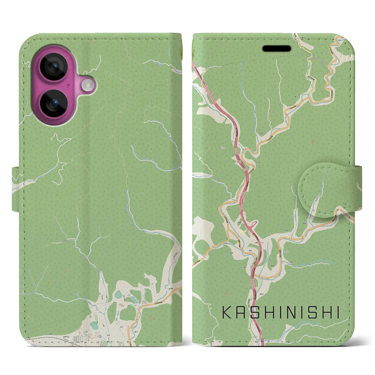 【樫西(岡山県)】地図柄iPhoneケース(手帳タイプ)ナチュラル・iPhone 16 Pro 用