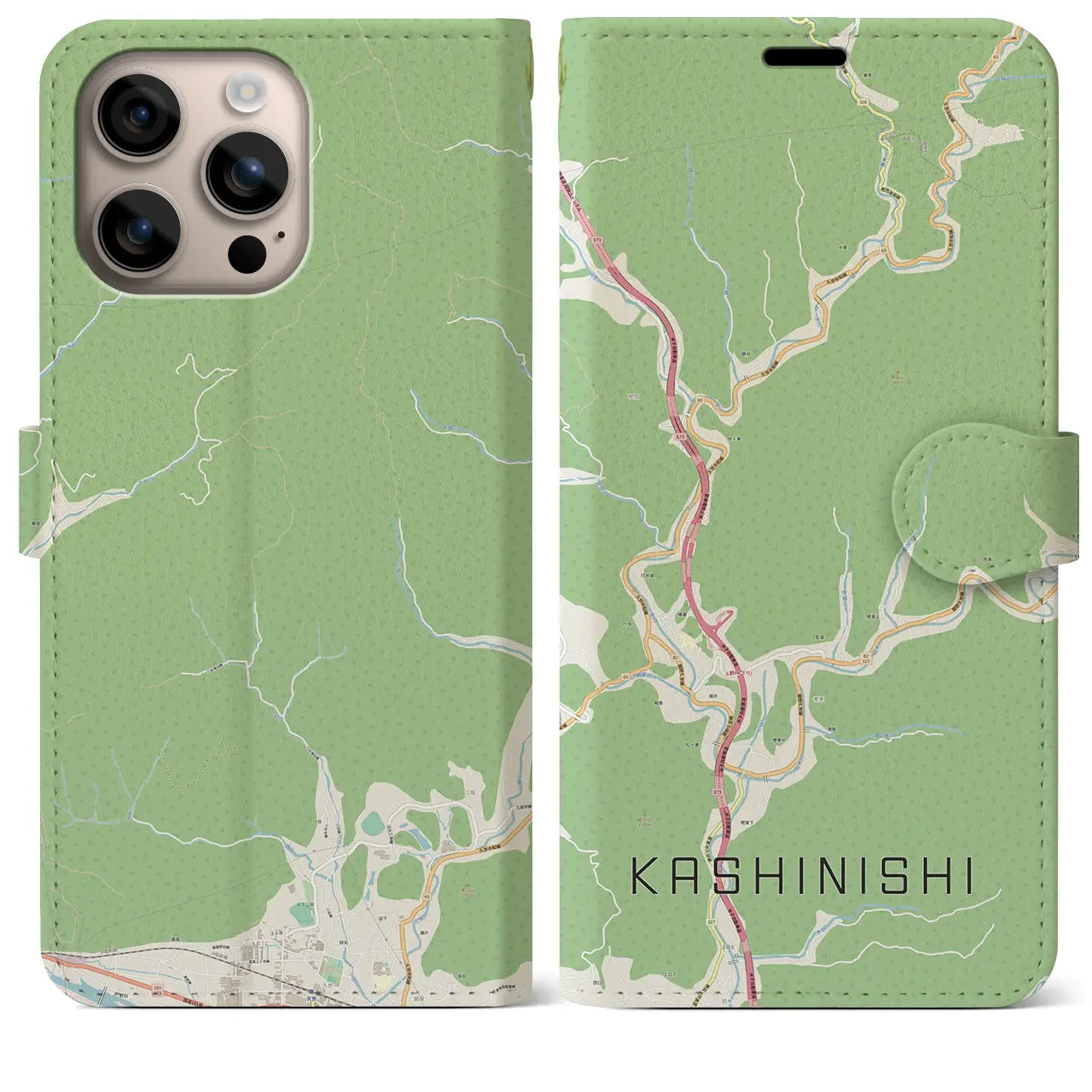【樫西(岡山県)】地図柄iPhoneケース(手帳タイプ)ナチュラル・iPhone 16 Plus 用
