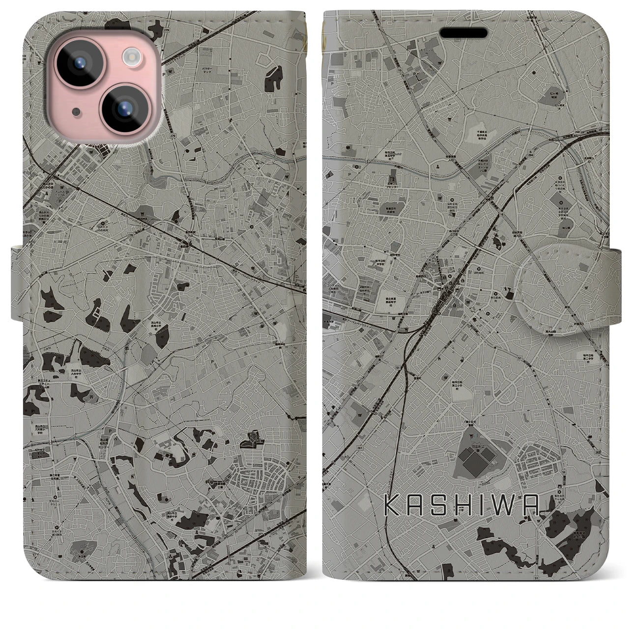 【柏(千葉県)】地図柄iPhoneケース(手帳タイプ)