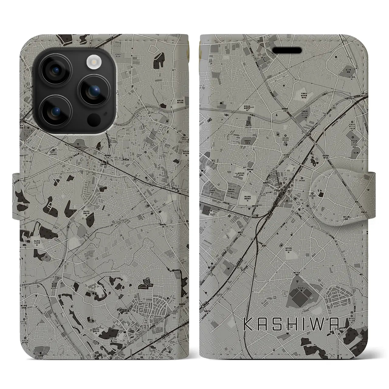 【柏(千葉県)】地図柄iPhoneケース(手帳タイプ)モノトーン・iPhone 16 用