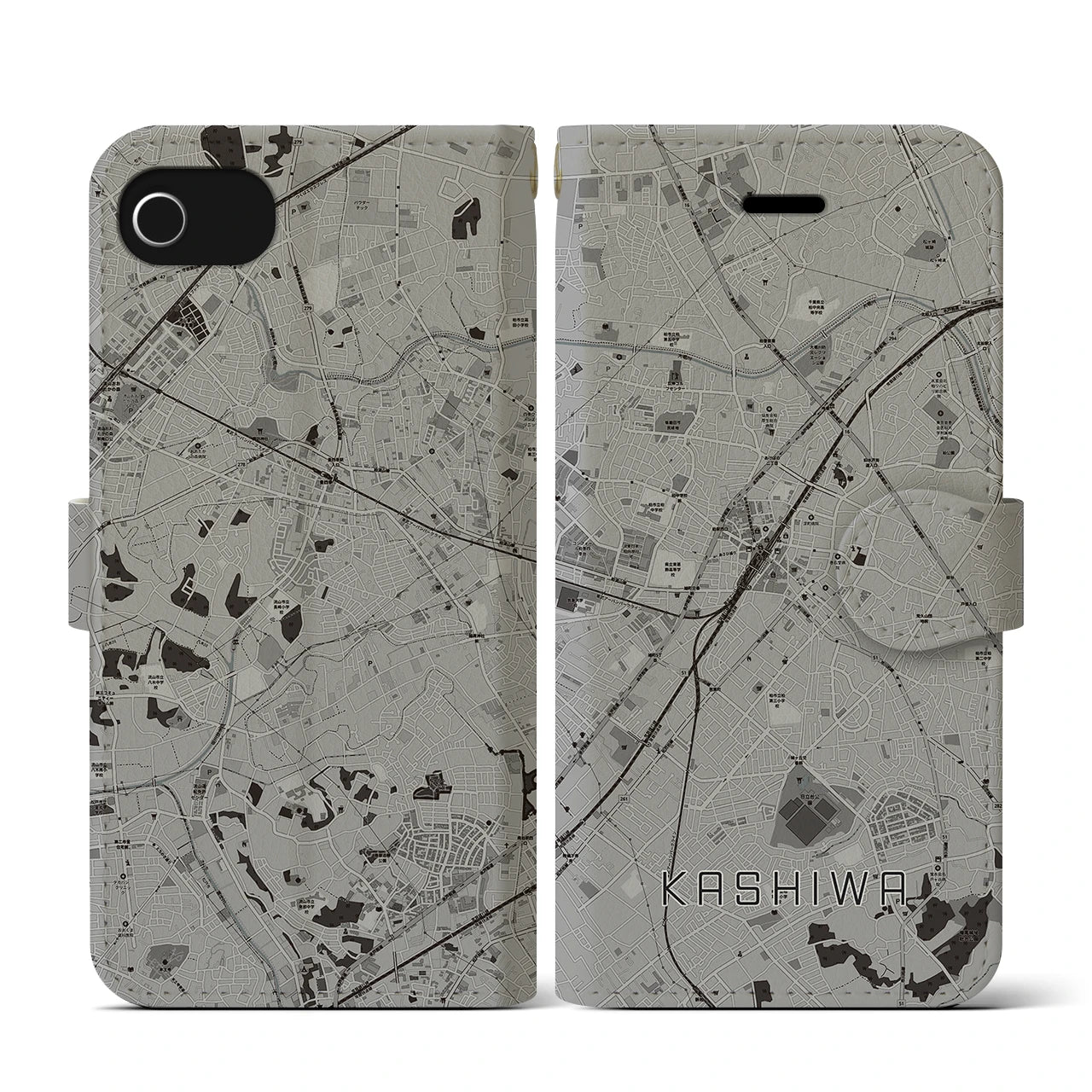 【柏(千葉県)】地図柄iPhoneケース(手帳タイプ)モノトーン・iPhone SE(第3 / 第2世代) / 8 / 7 / 6s / 6 用