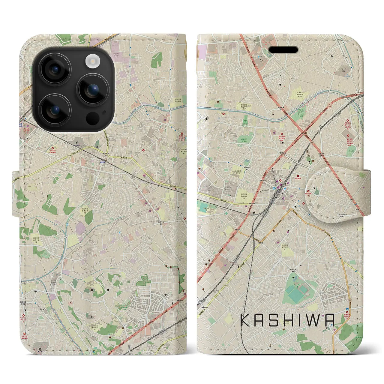 【柏(千葉県)】地図柄iPhoneケース(手帳タイプ)ナチュラル・iPhone 16 用