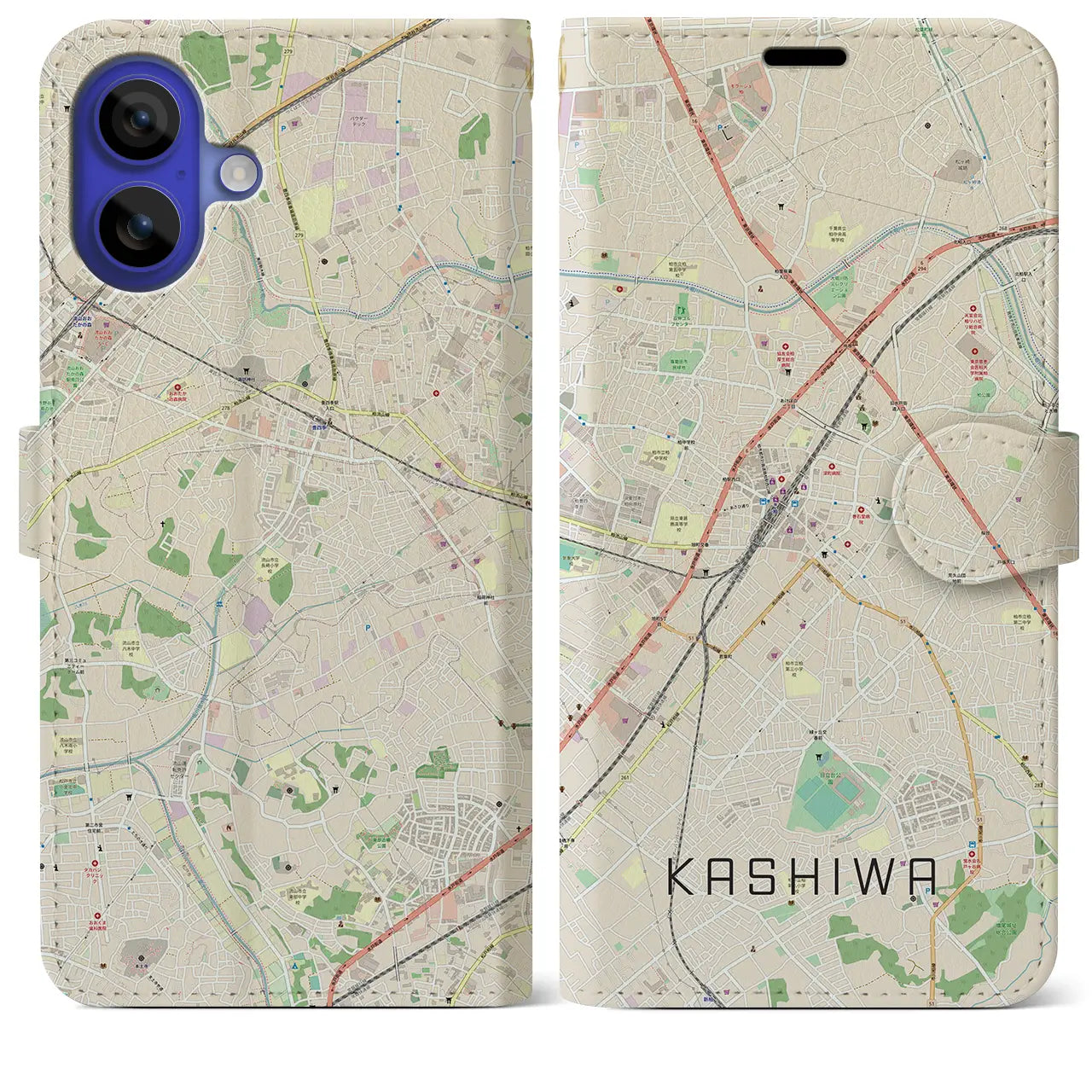 【柏(千葉県)】地図柄iPhoneケース(手帳タイプ)ナチュラル・iPhone 16 Pro Max 用