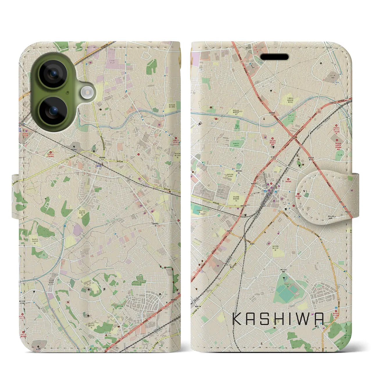 【柏(千葉県)】地図柄iPhoneケース(手帳タイプ)