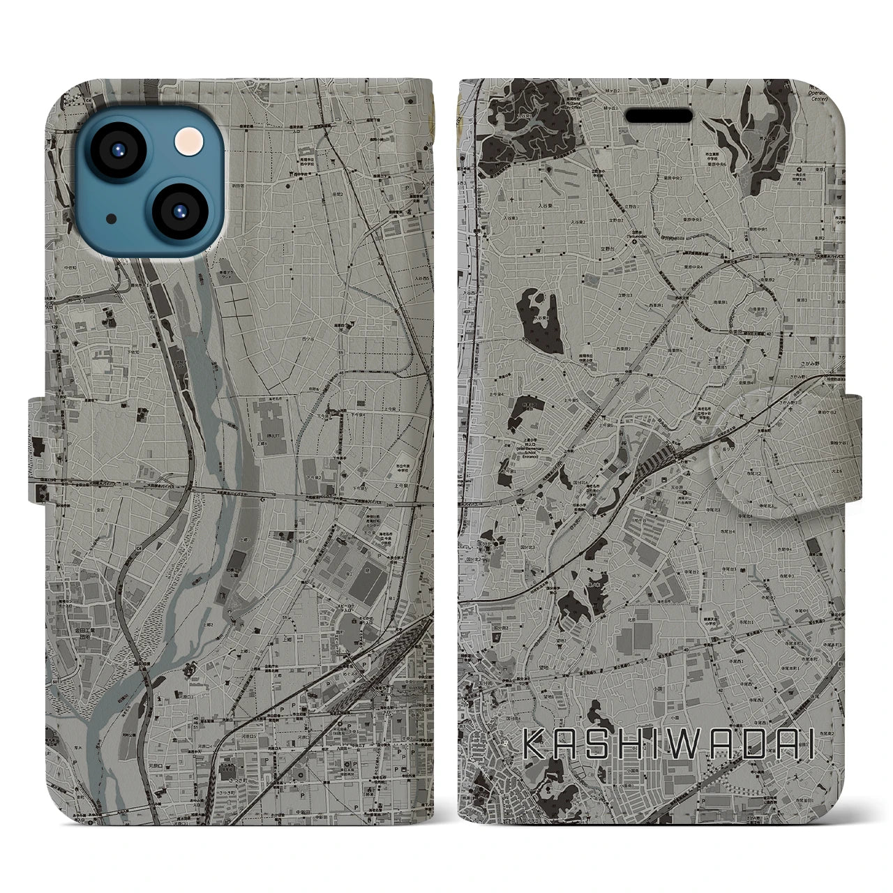 【かしわ台(神奈川県)】地図柄iPhoneケース(手帳タイプ)