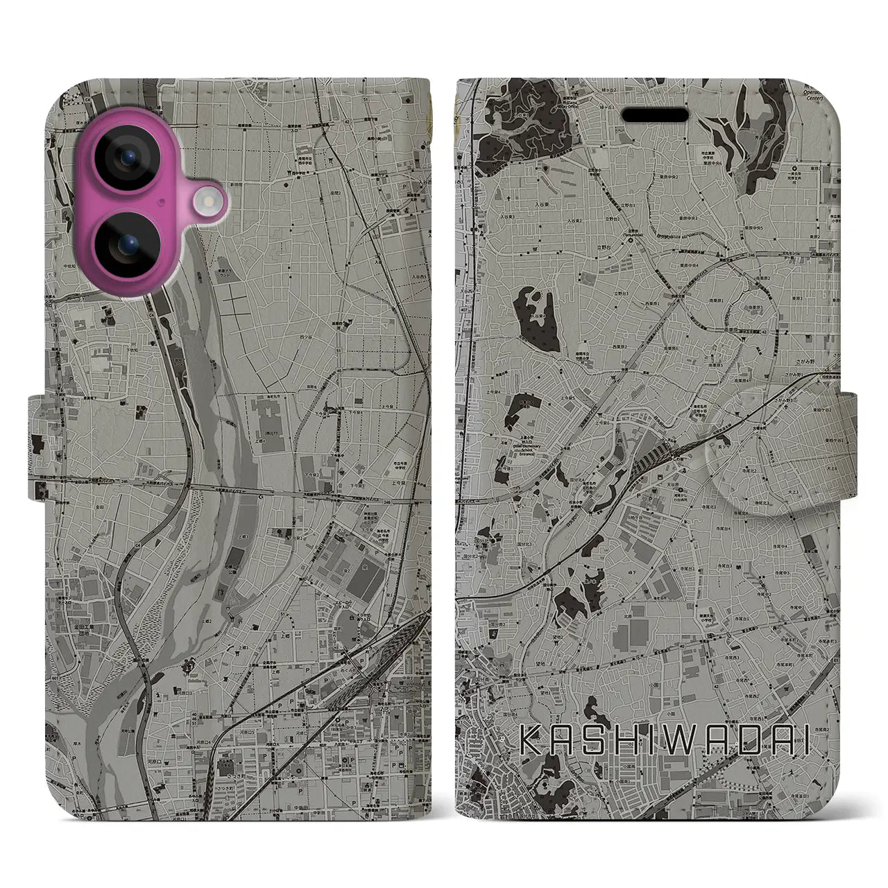 【かしわ台(神奈川県)】地図柄iPhoneケース(手帳タイプ)