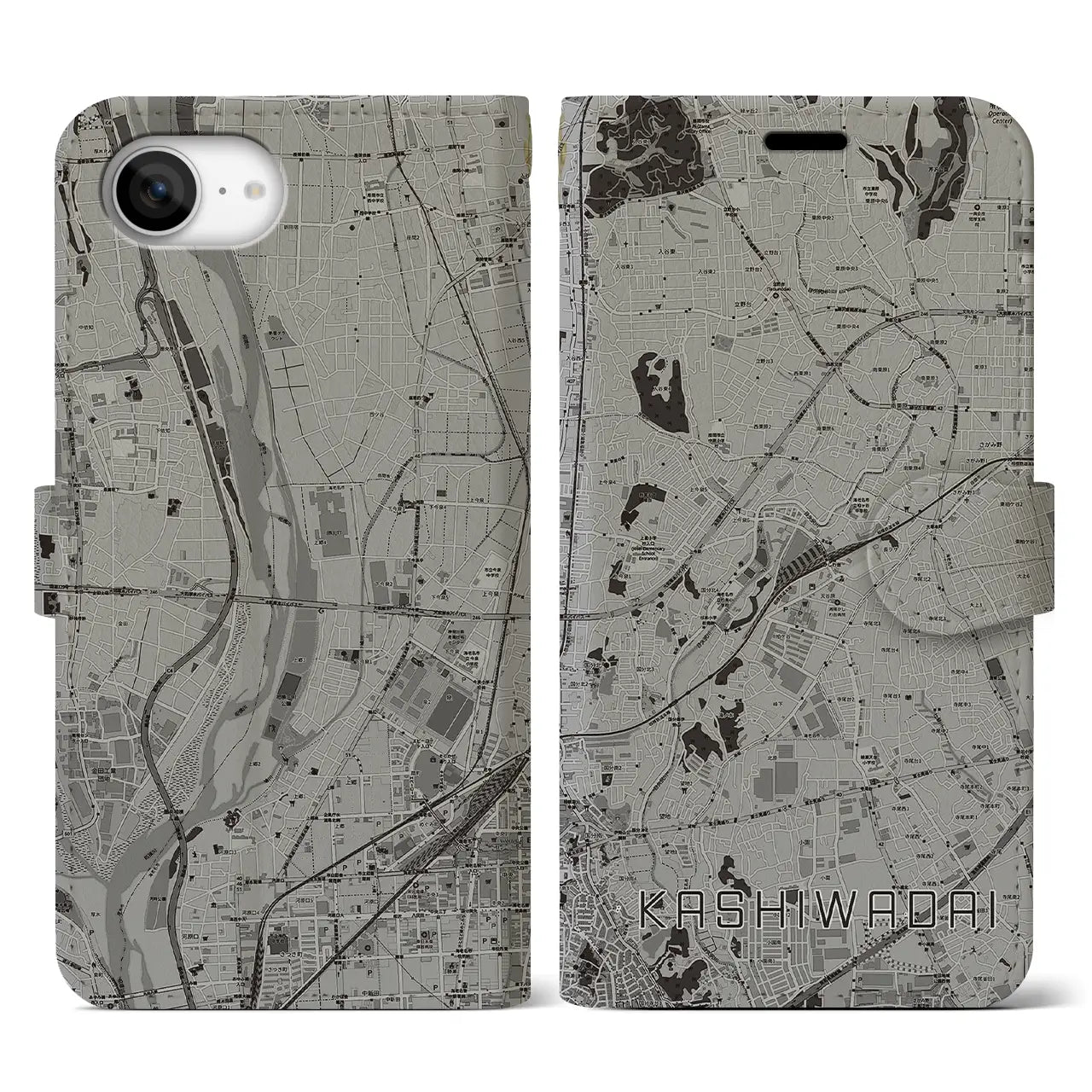 【かしわ台(神奈川県)】地図柄iPhoneケース(手帳タイプ)