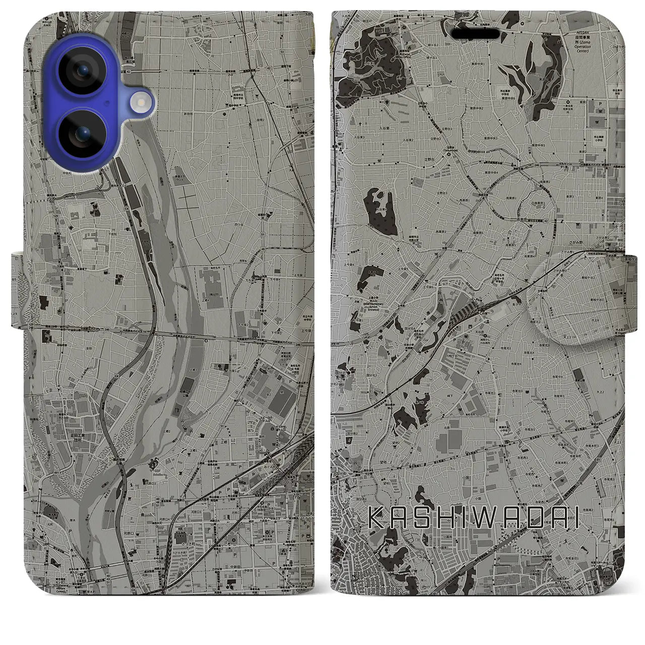 【かしわ台(神奈川県)】地図柄iPhoneケース(手帳タイプ)