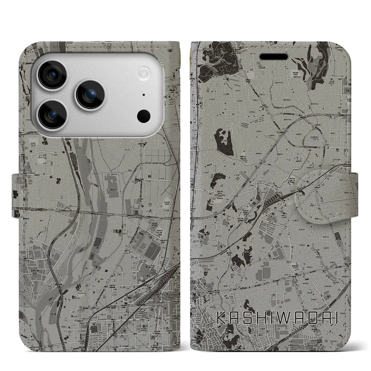 【かしわ台(神奈川県)】地図柄iPhoneケース(手帳タイプ)