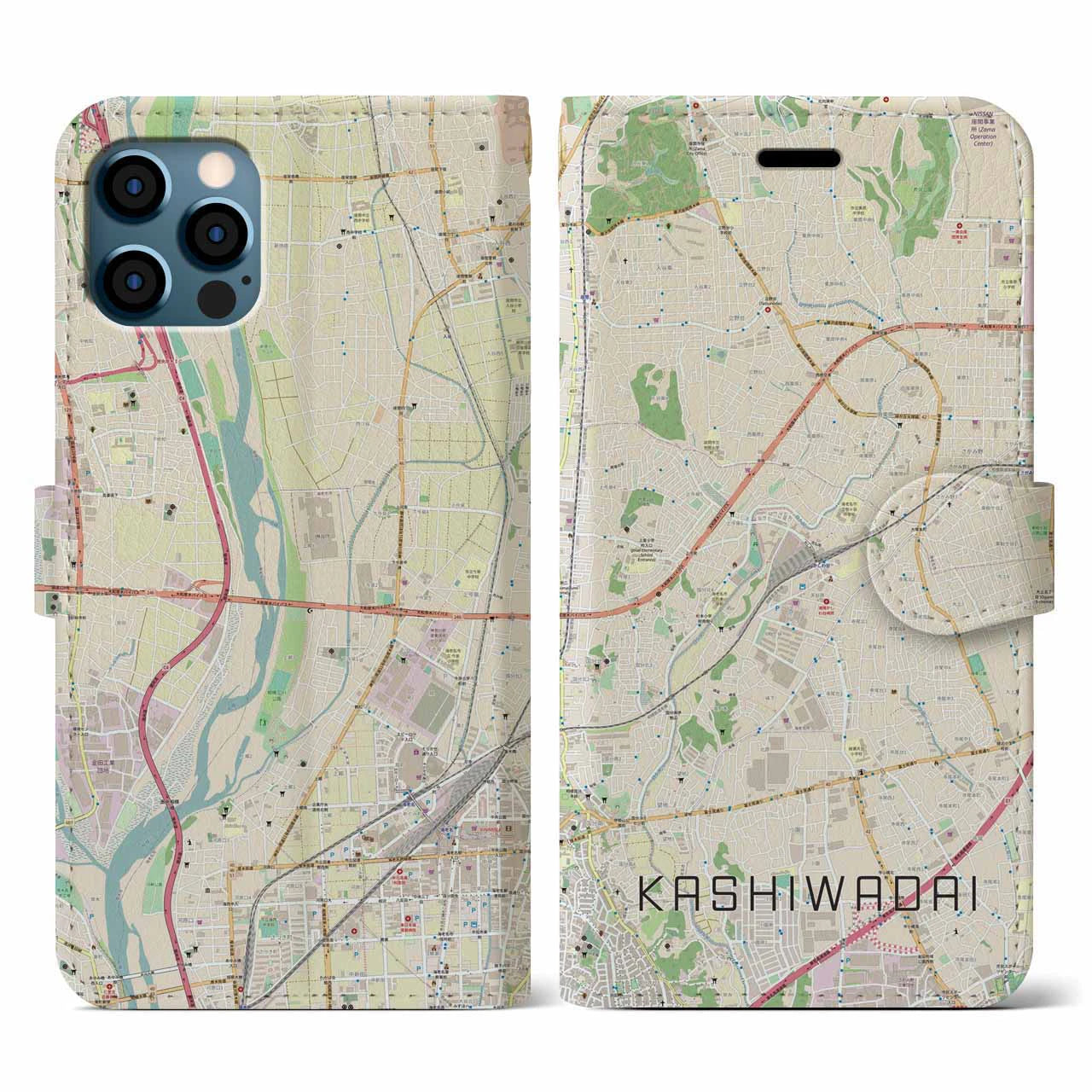 【かしわ台(神奈川県)】地図柄iPhoneケース(手帳タイプ)