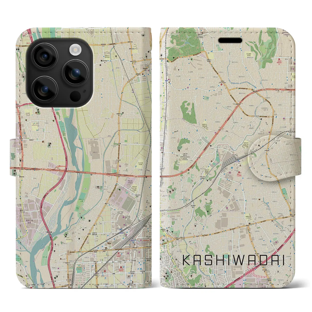 【かしわ台(神奈川県)】地図柄iPhoneケース(手帳タイプ)