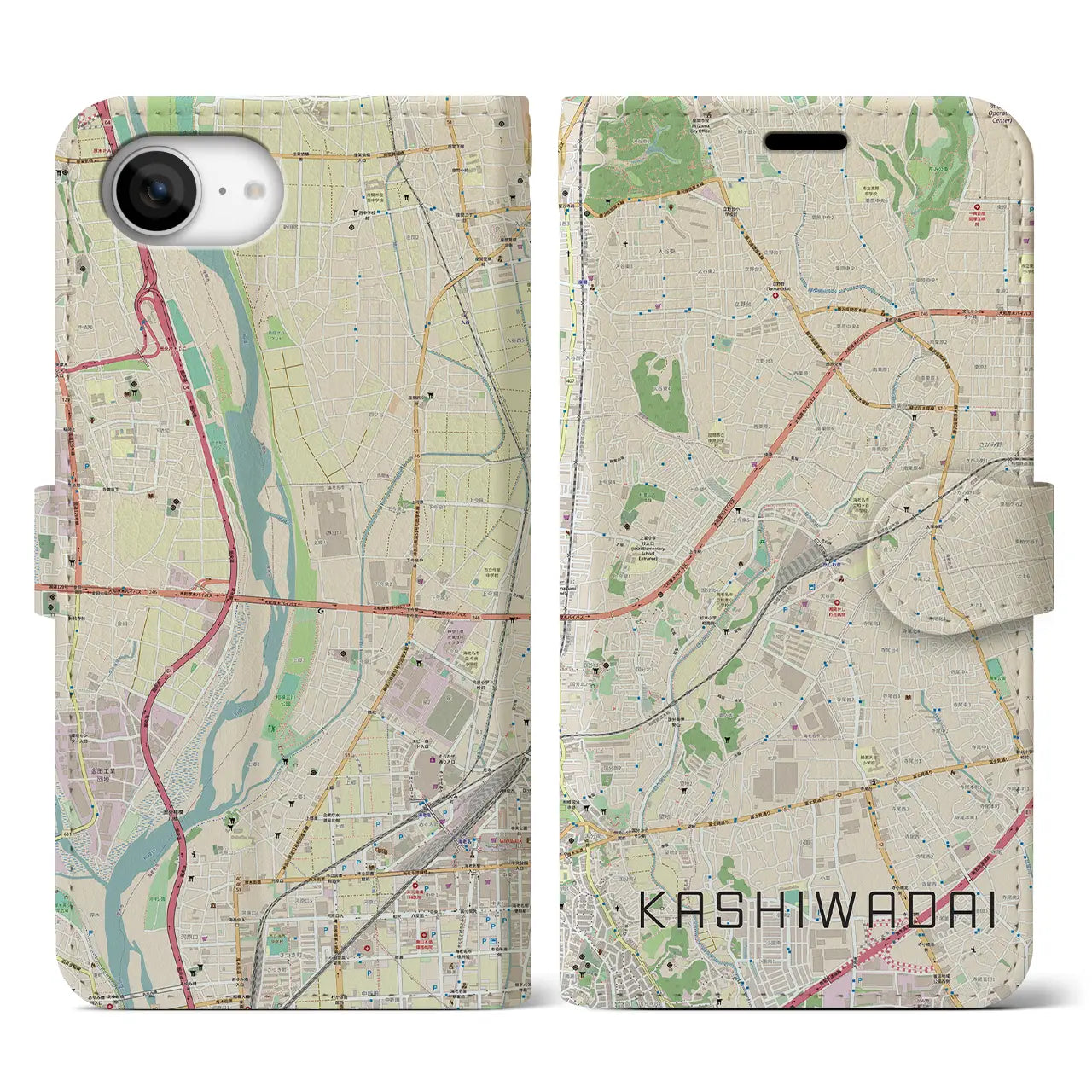 【かしわ台(神奈川県)】地図柄iPhoneケース(手帳タイプ)