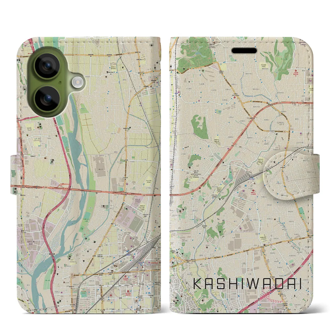 【かしわ台(神奈川県)】地図柄iPhoneケース(手帳タイプ)