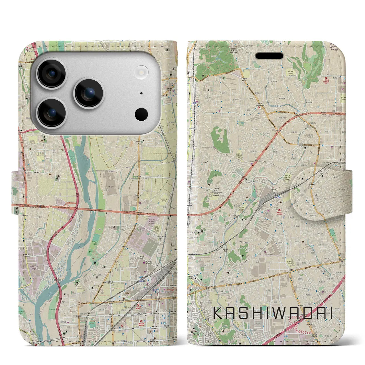 【かしわ台(神奈川県)】地図柄iPhoneケース(手帳タイプ)