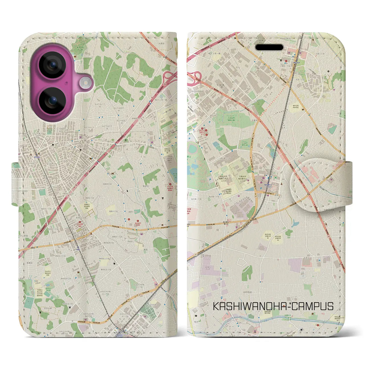 【柏の葉キャンパス(千葉県)】地図柄iPhoneケース(手帳タイプ)ナチュラル・iPhone 16 Pro 用