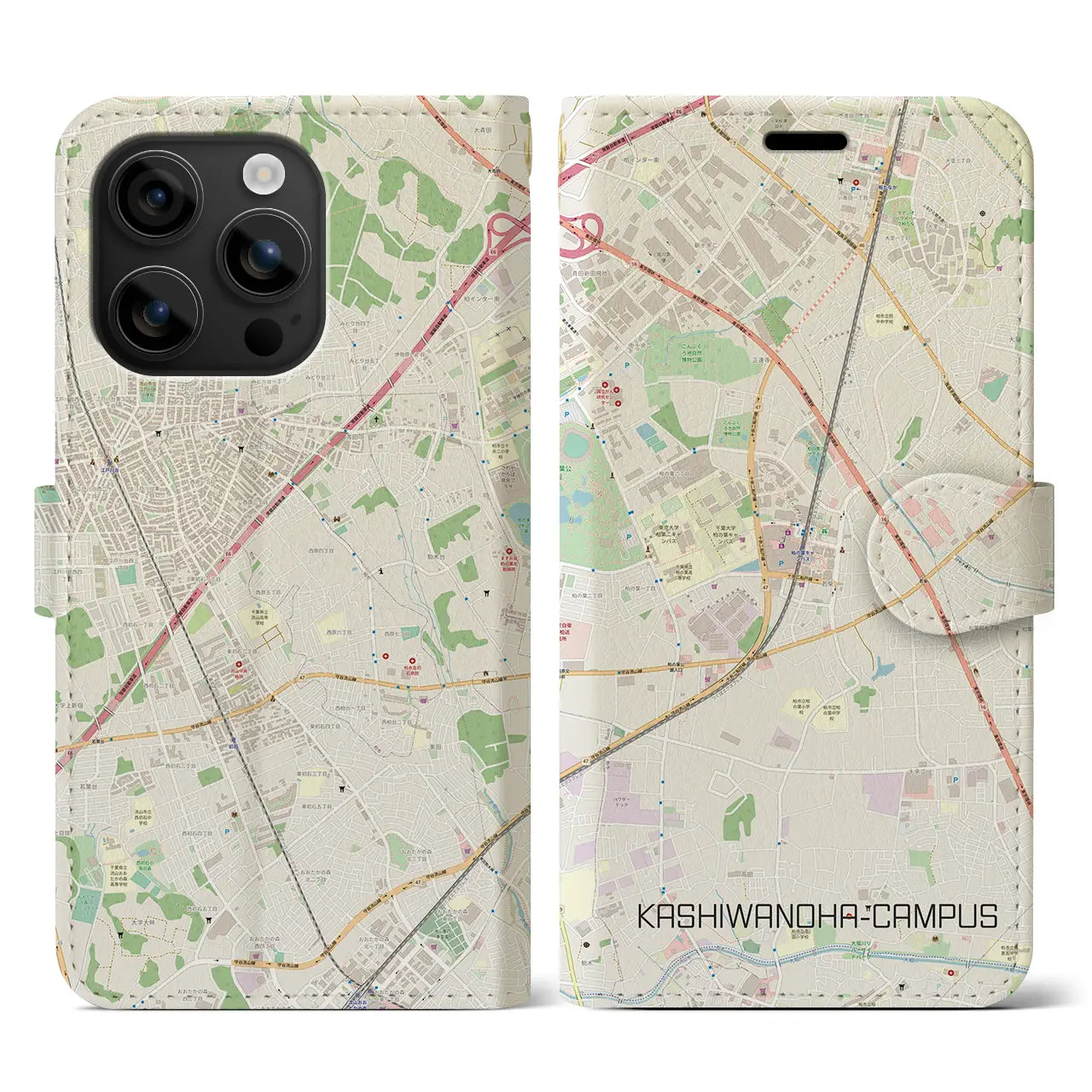 【柏の葉キャンパス(千葉県)】地図柄iPhoneケース(手帳タイプ)ナチュラル・iPhone 16 用