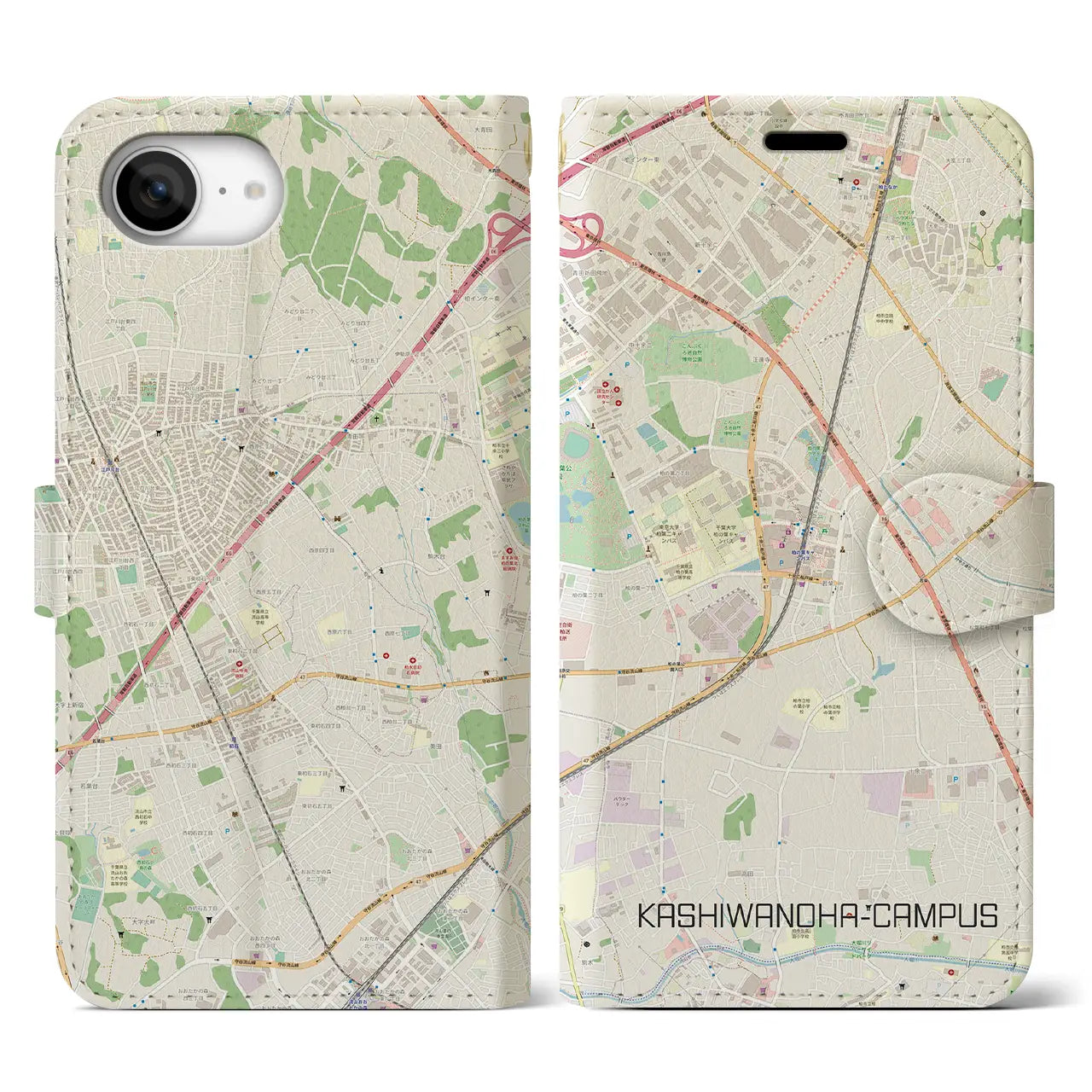 【柏の葉キャンパス(千葉県)】地図柄iPhoneケース(手帳タイプ)